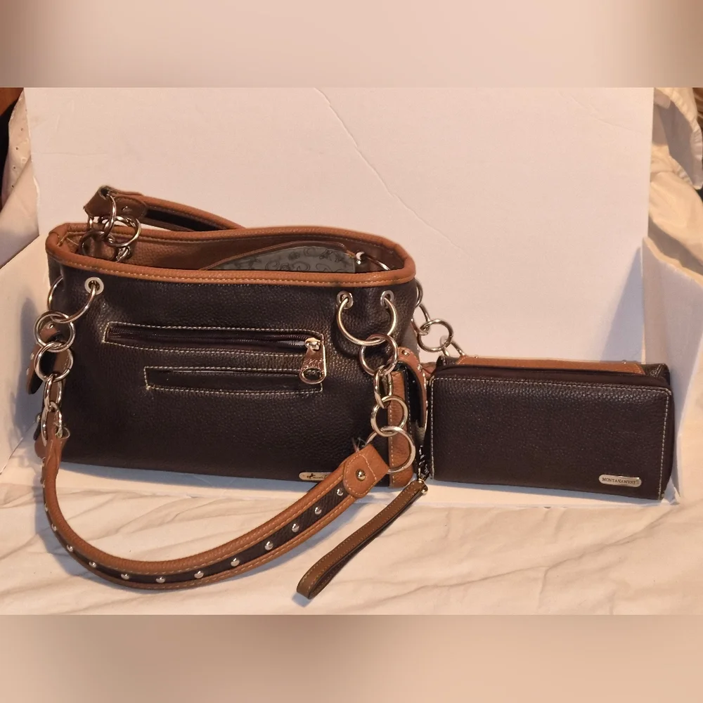 Montana West Brown and Black Cross Embellished Bag Set - Picture 2 of 7